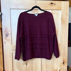 J. Jill Fringe Sweater, Size M, Burgundy-Wine
